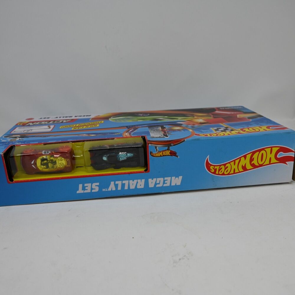 Hot Wheels Mega Rally Set 2019 Track Loop Launcher w/ 2 Cars New Box Damage - Picture 3 of 6